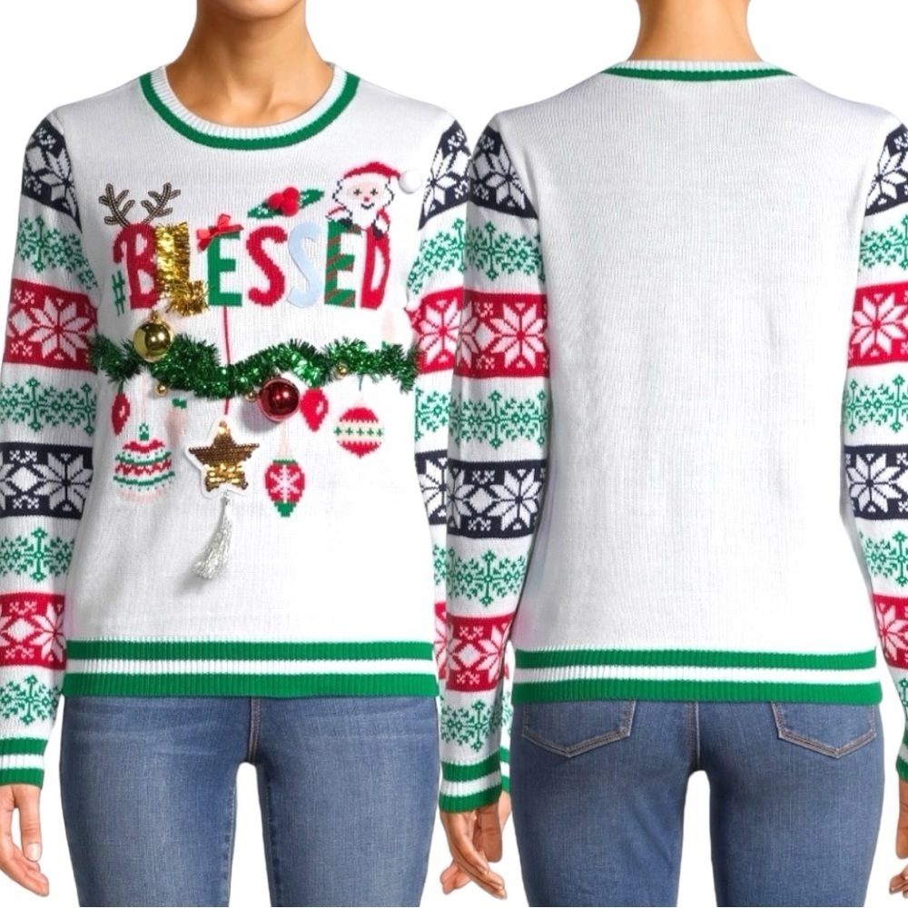 NWT No Boundaries “Blessed” Christmas Sweater Juniors Size M (7-9)